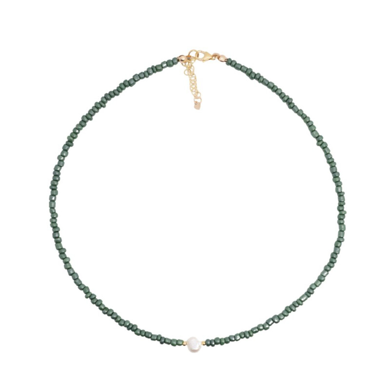 collana perline color verde oliva