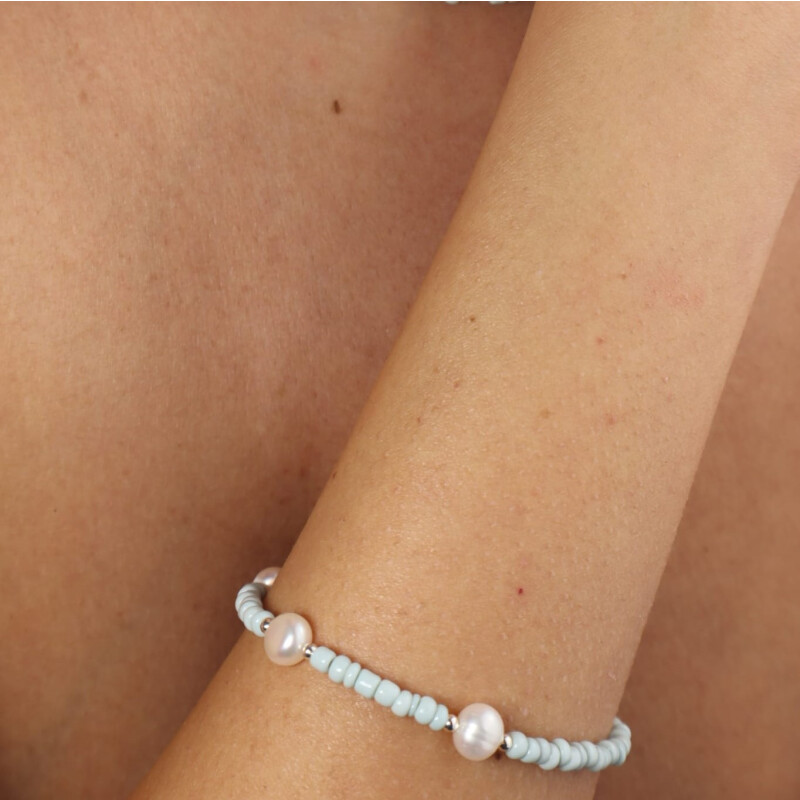 bracciale mom design perline color celeste