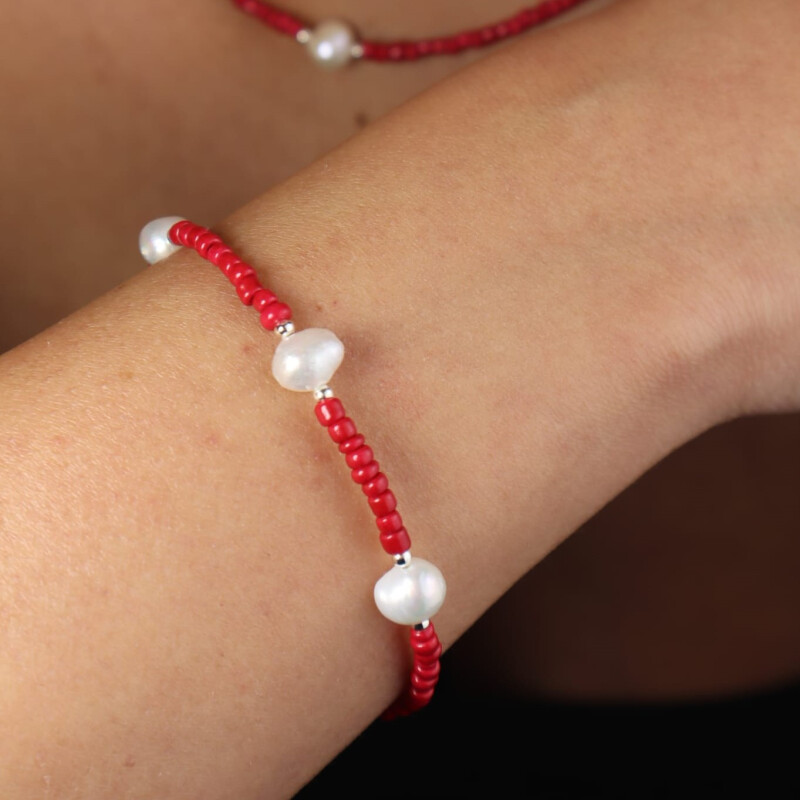 bracciale mom design perline colore rosso