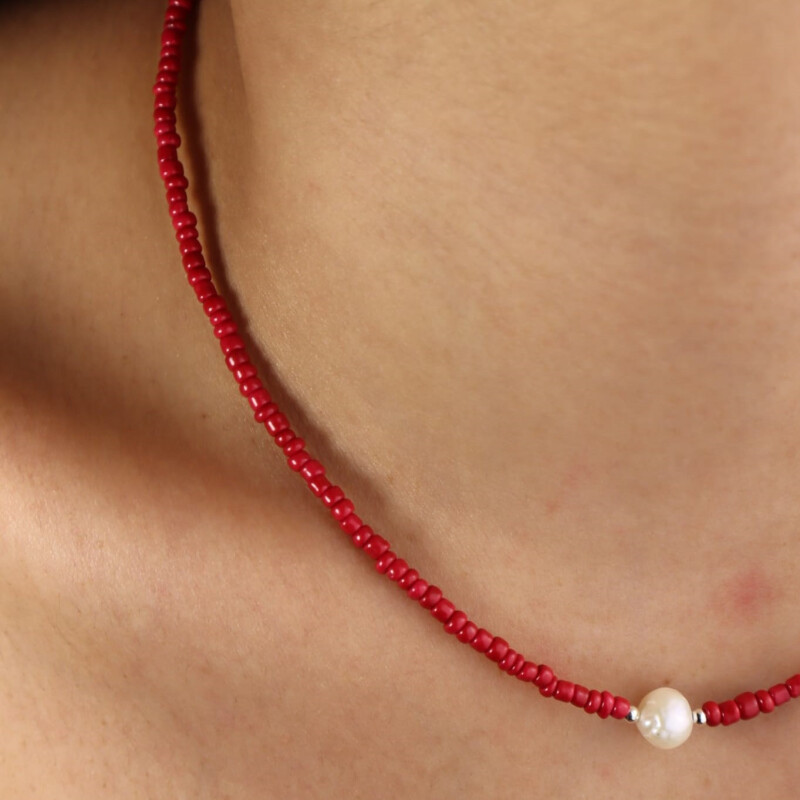 collana mom design perline color rosso